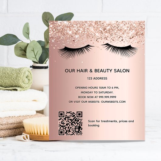 Schönheitssalon Rose Gold Glitzer Makeup QR-Code Flyer