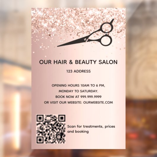 Schönheitssalon Rose Gold Glitzer QR-Code Fensteraufkleber (Blatt 2)