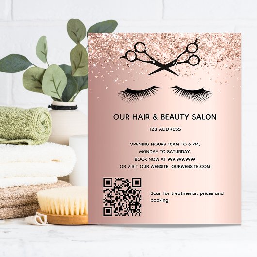 Schönheitssalon Rose Gold Glitzer QR-Code Flyer