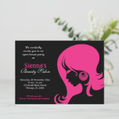 Schönheitssalon (tiefrosa) einladung (Stehend Vorderseite)