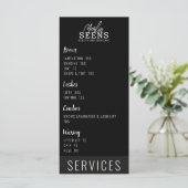Schönheitssalon Treatment Menü Design Schwarz Menükarte (Stehend Vorderseite)