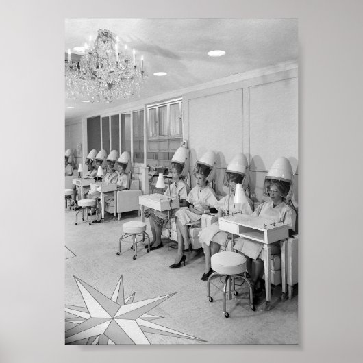 Schönheitssalon, Vintage Schwarz-Weiß-Kunst Poster (Vorne)