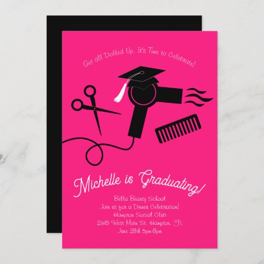 Schönheitsstipendium Party Friseur Stylist Einladung (Vorne/Hinten)