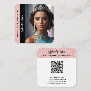 Schönheitswettbewerb-Foto-Aufrufkarte Pink Glitter Quadratische Visitenkarte