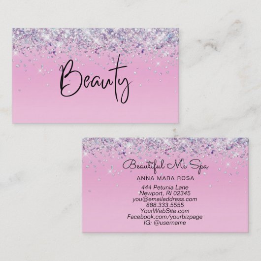 *~* SCHÖNHL Hologramm Holograph Rosa Glitzer Visitenkarte (Vorne/Hinten)