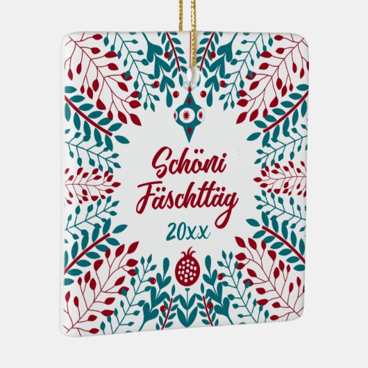 Schöni Fäschttäg, Schweizer Weihnachtsgrüßen Keramikornament (Rechts)