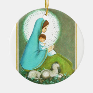 Schönste Vintage Kleinstadt Madonna & Kind Keramikornament