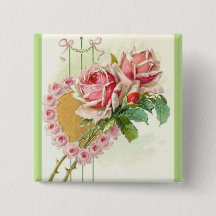 Schönste Vintage rosa Rosen und Herz Button