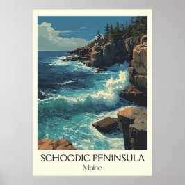 Schoodic Halbinsel ME Vintage Küstenwellen Kunst Poster