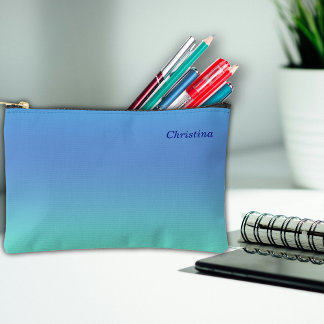 School Blue Ombre Individuelle Name Zubehörtasche