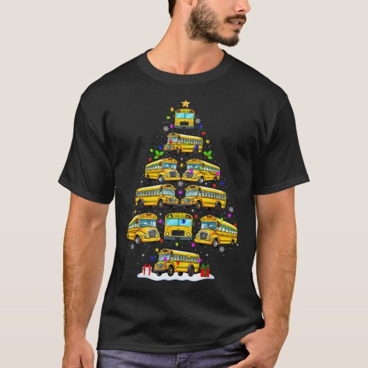 School Bus Christmas Tree Lights Bus Driver Xmas P T-Shirt (Vorderseite)
