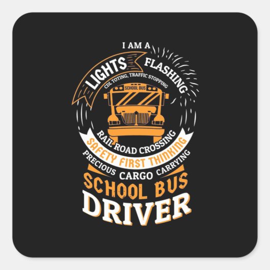 School Bus Driver Lights Flashing Quadratischer Aufkleber (Vorderseite)