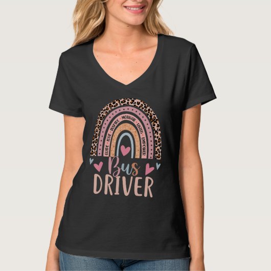 School Bus Driver Rainbow Leopard Print Bus Drive T-Shirt (Vorderseite)