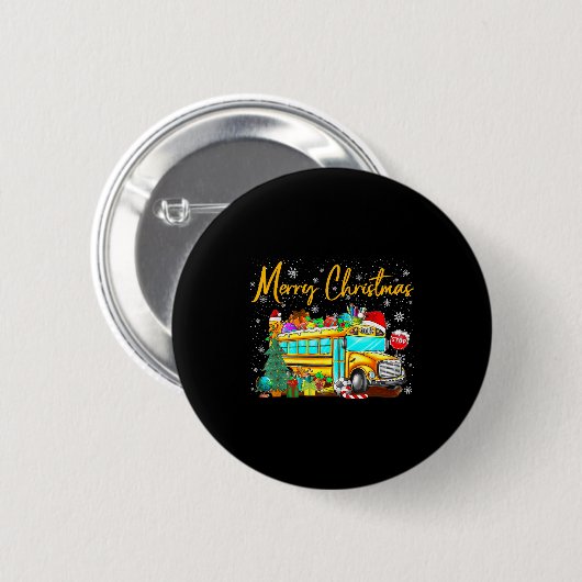 School Bus Driver Santa Hat Merry Christmas Tree M Button (Vorne & Hinten)
