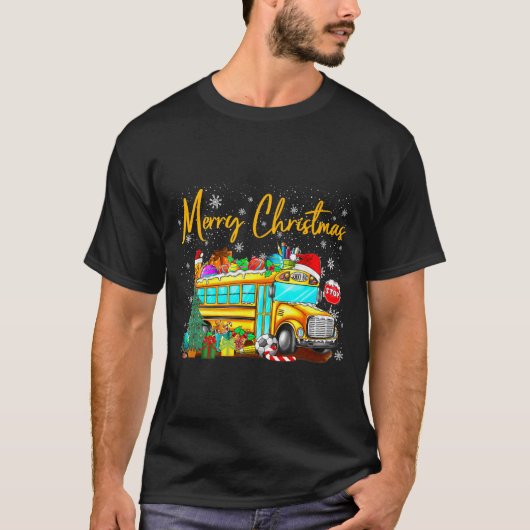 School Bus Driver Santa Hat Merry Christmas Tree M T-Shirt (Vorderseite)