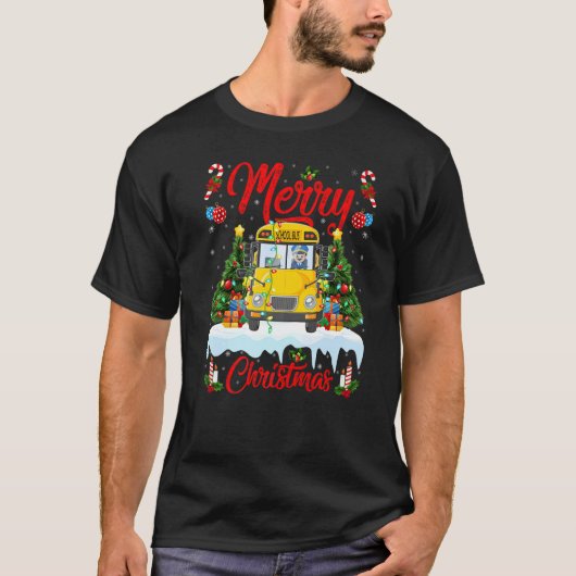 School Bus Lights Xmas Tree Santa School Bus Chri T-Shirt (Vorderseite)