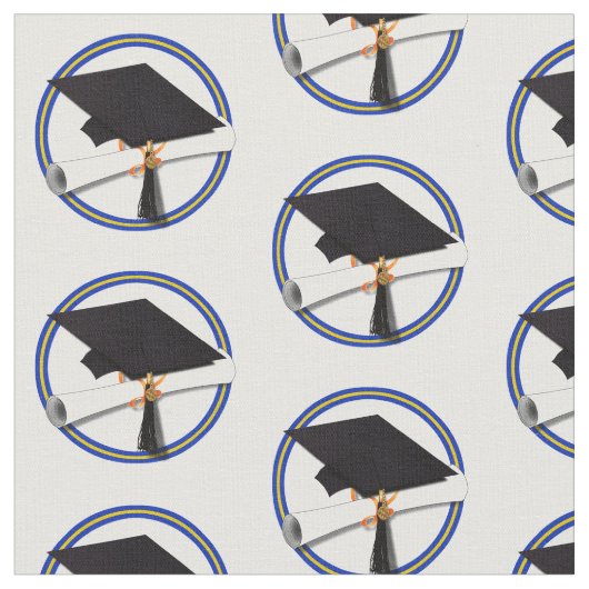 School Colors Blue & Gold Grad Cap w/Diploma Stoff (Nahaufnahme)