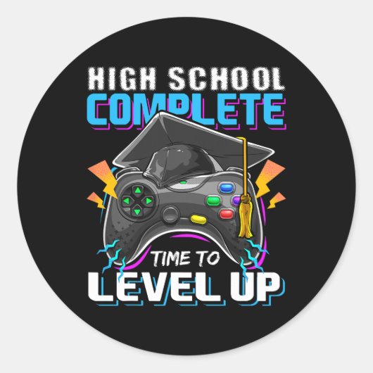School Complete Video Game Senior Abschluss Gift Runder Aufkleber (Vorderseite)