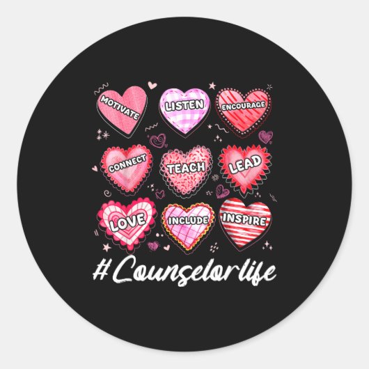 School Counseling Counselor Life Hearts School Val Runder Aufkleber (Vorderseite)