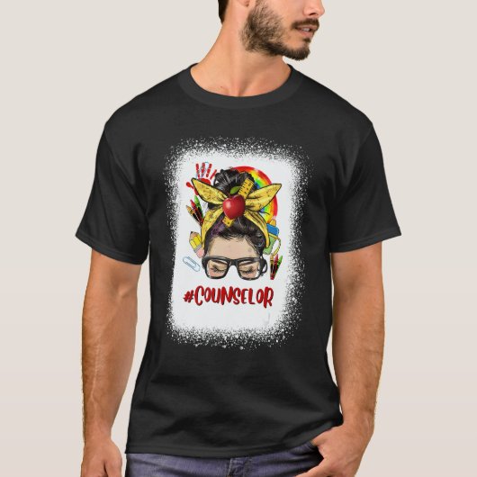 School Counselor Womens Messy Bun Hair Back To Sc T-Shirt (Vorderseite)