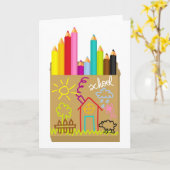 'School' Crayons Karte (Gelbe Blume)