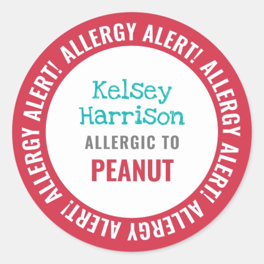 School Daycare Allergy Alert Personalisiert Kids Runder Aufkleber (Vorderseite)