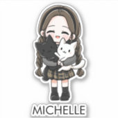 School Girl & Cats Cute Anime Cartoon Personalized Aufkleber (Vorderseite)