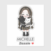 School Girl & Cats Cute Anime Cartoon Personalized Aufkleber (Blatt)