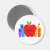 School Kids Teacher NAME Apple Books Pencils Spaß Magnet (Vorderseite/Rückseite)