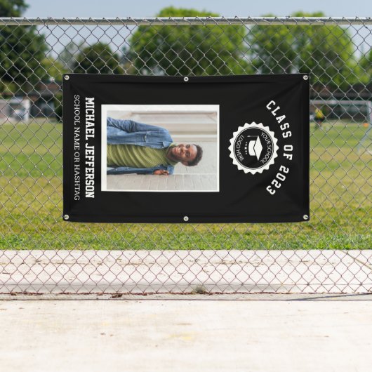 School logo or mascot Maroon Photo Graduation Banner (Insitu)
