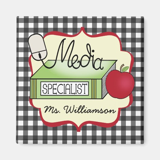 School Media Specialist - Gray Gingham Magnet (Vorne)