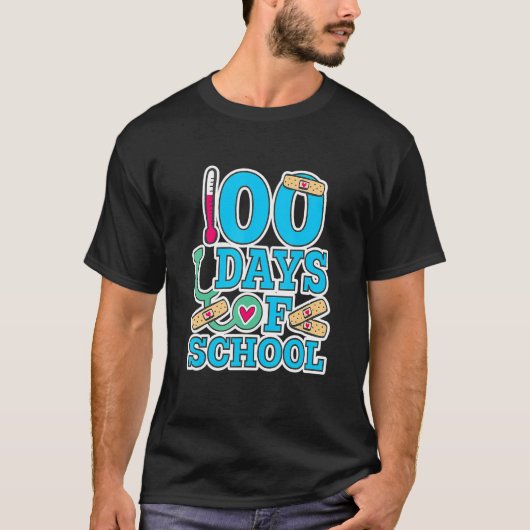School Nurse 100 Days Of School T-Shirt (Vorderseite)