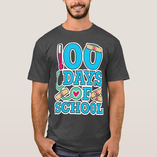School Nurse 100 Days of School T-Shirt (Vorderseite)