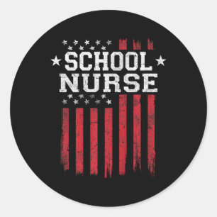 School Nurse American Flag Usa Patriot Patriotic Runder Aufkleber
