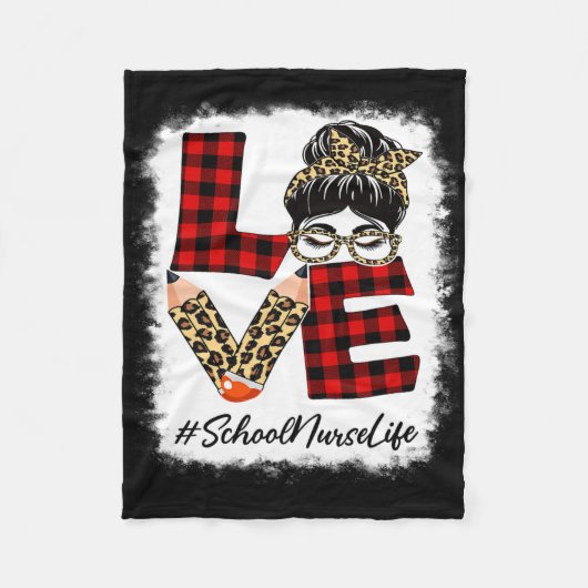 School Nurse Liebe Messy Bun Leopard Buffalo Fleecedecke (Vorderseite)