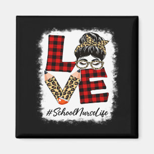 School Nurse Liebe Messy Bun Leopard Buffalo Magnet