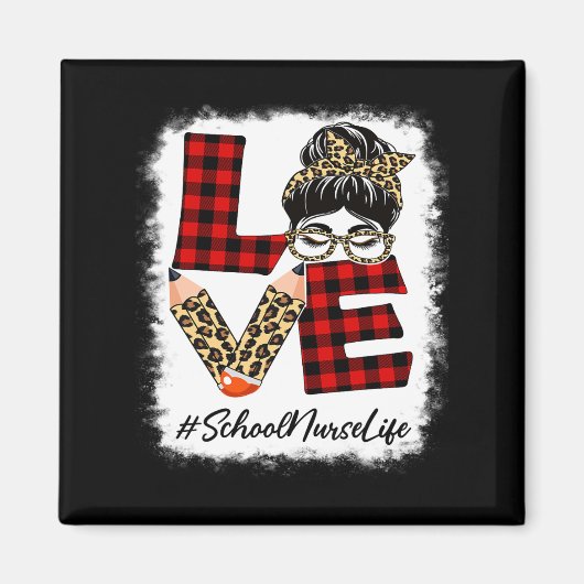 School Nurse Liebe Messy Bun Leopard Buffalo Magnet (Vorne)