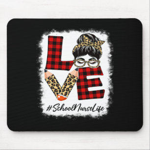 School Nurse Liebe Messy Bun Leopard Buffalo Mousepad