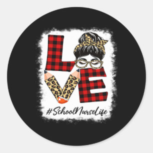 School Nurse Liebe Messy Bun Leopard Buffalo Runder Aufkleber