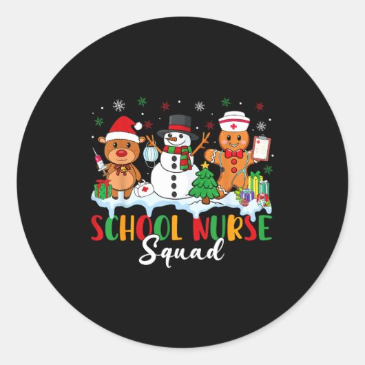 School Nurse Squad Reindeer Snowman Gingerbread Ch Runder Aufkleber (Vorderseite)