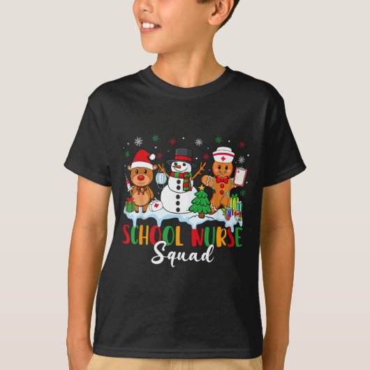 School Nurse Squad Reindeer Snowman Gingerbread Ch T-Shirt (Vorderseite)