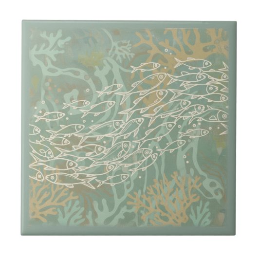 School of Fish in Coral Green ID1198 Fliese (Vorderseite)