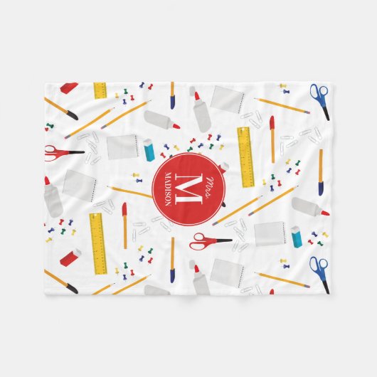 School Office & Crafts Supplies Pattern Monogram Fleecedecke (Vorderseite (Horizontal))