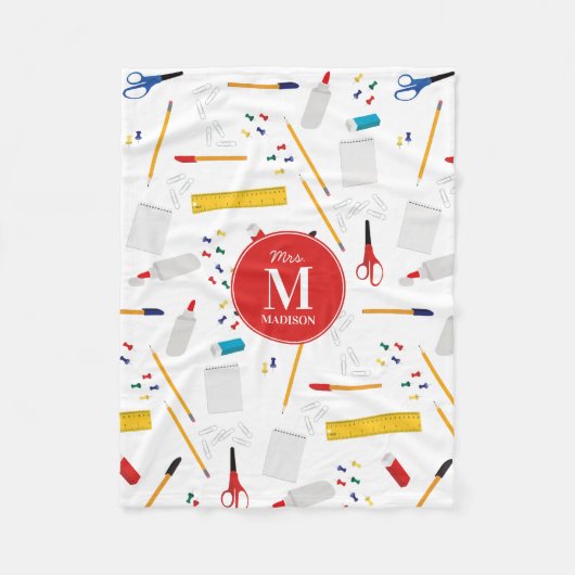 School Office & Crafts Supplies Pattern Monogram Fleecedecke (Vorderseite)