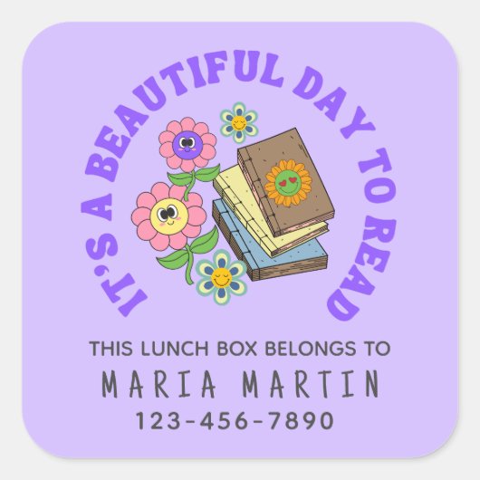 School Reading Name This Lunch Box Belongs To Quadratischer Aufkleber (Vorderseite)
