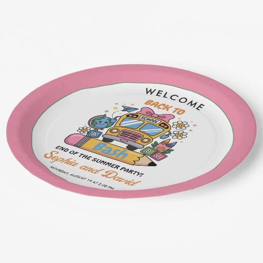 School’s Back Bash! Editable End of Summer Party  Pappteller (Schrägansicht)