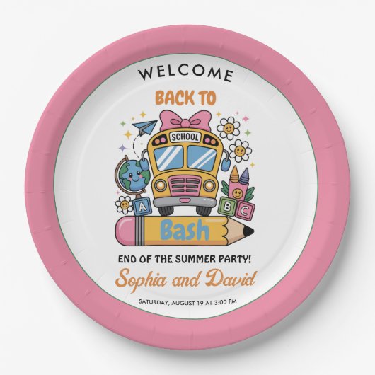 School’s Back Bash! Editable End of Summer Party Pappteller (Vorderseite)