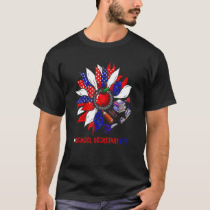 School Secretary Life Leopard Sunflower American F T-Shirt