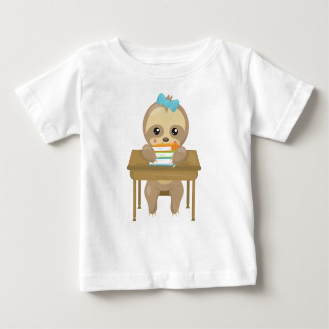 School Sloth, Niedlich Sloth, Baby Sloth, Bücher,  Baby T-shirt (Vorderseite)