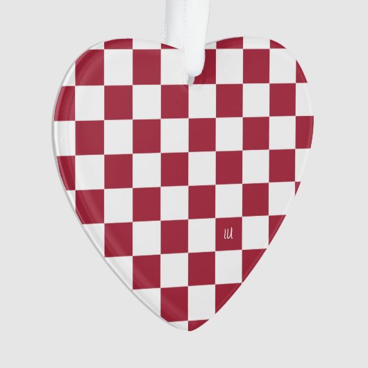 School Spirit Checkerboard INITIALS Red White Team Ornament (Vorderseite)